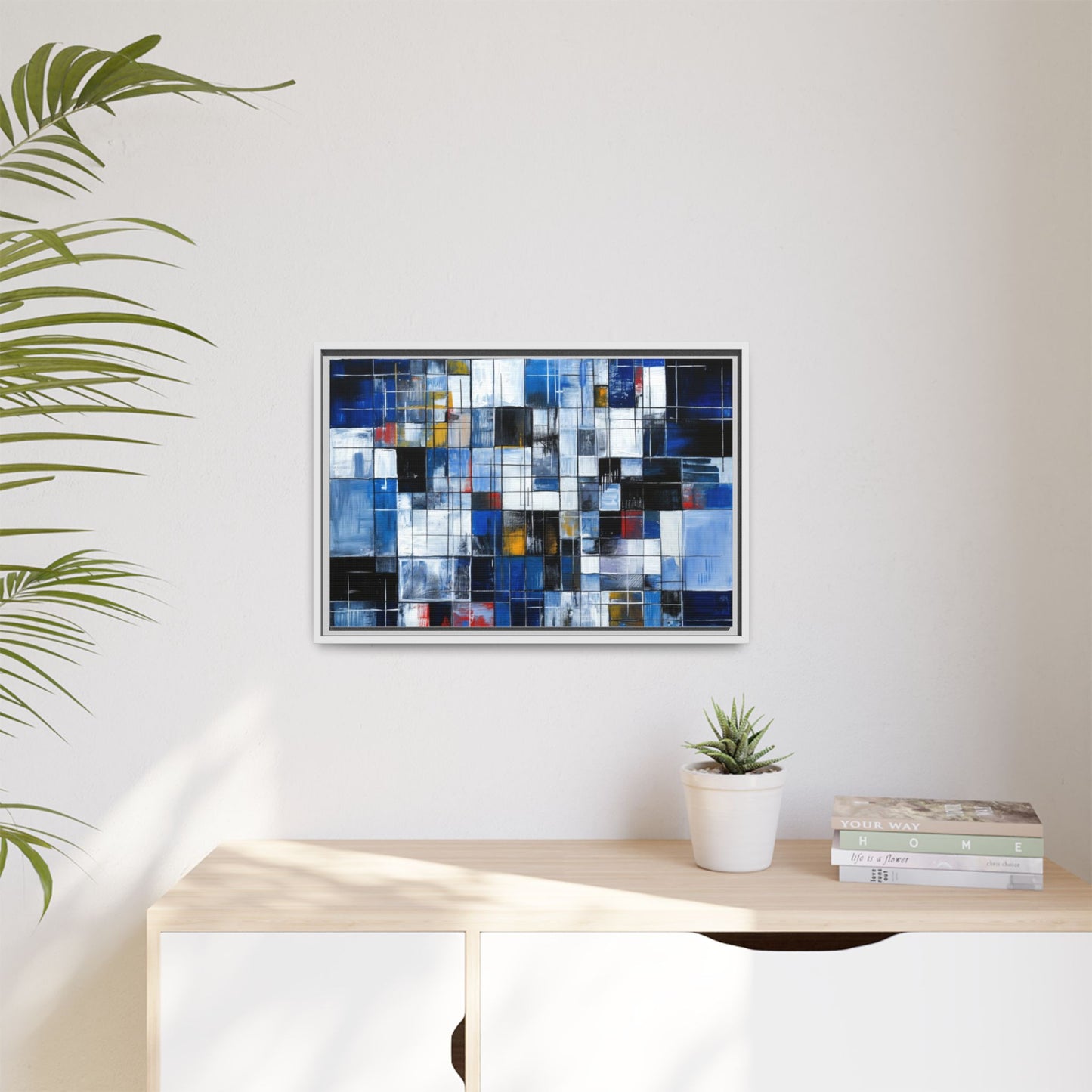 Abstract Blue Grid Matte Canvas Framed Art Print