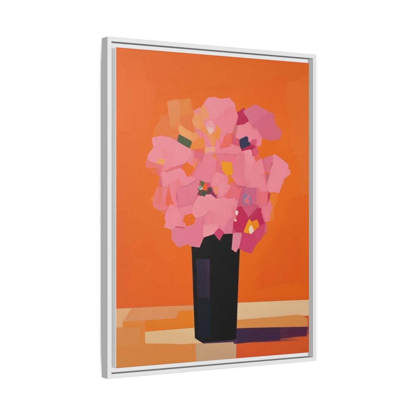 Framed Floral Canvas Art — Pink Bouquet on Orange Background