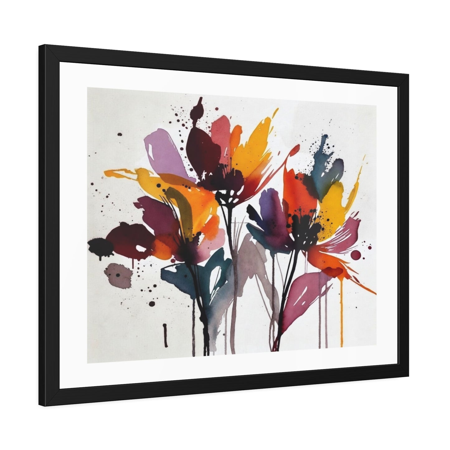 Abstract Watercolor Floral Framed Poster — Colorful Bloom Wall Art
