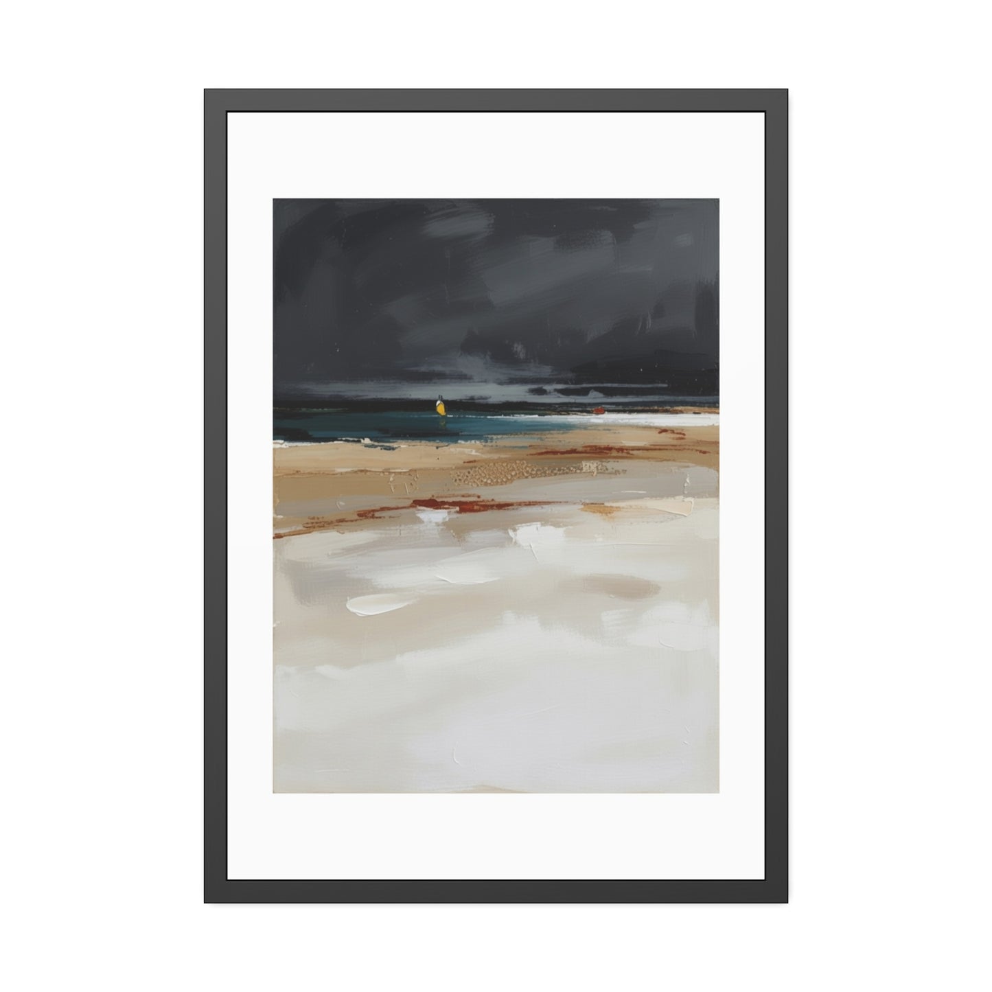 Framed Coastal Beach Print — Moody Seascape Poster in Black Frame