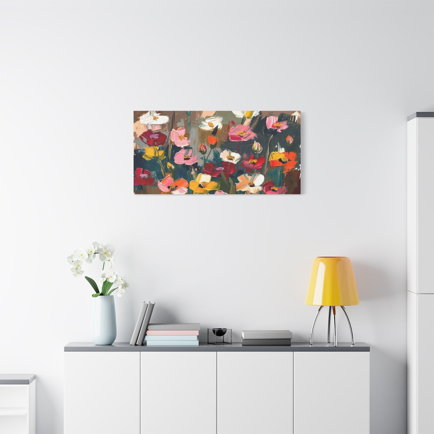 Abstract Floral Canvas Wall Art — Colorful Poppies Matte Stretched Print