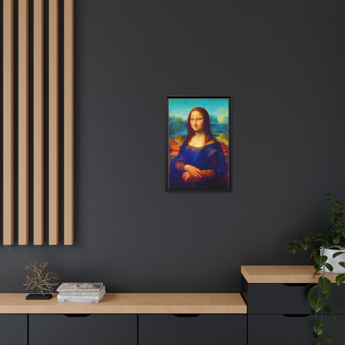 Framed Matte Canvas Print — Colorful Mona Lisa Wall Art