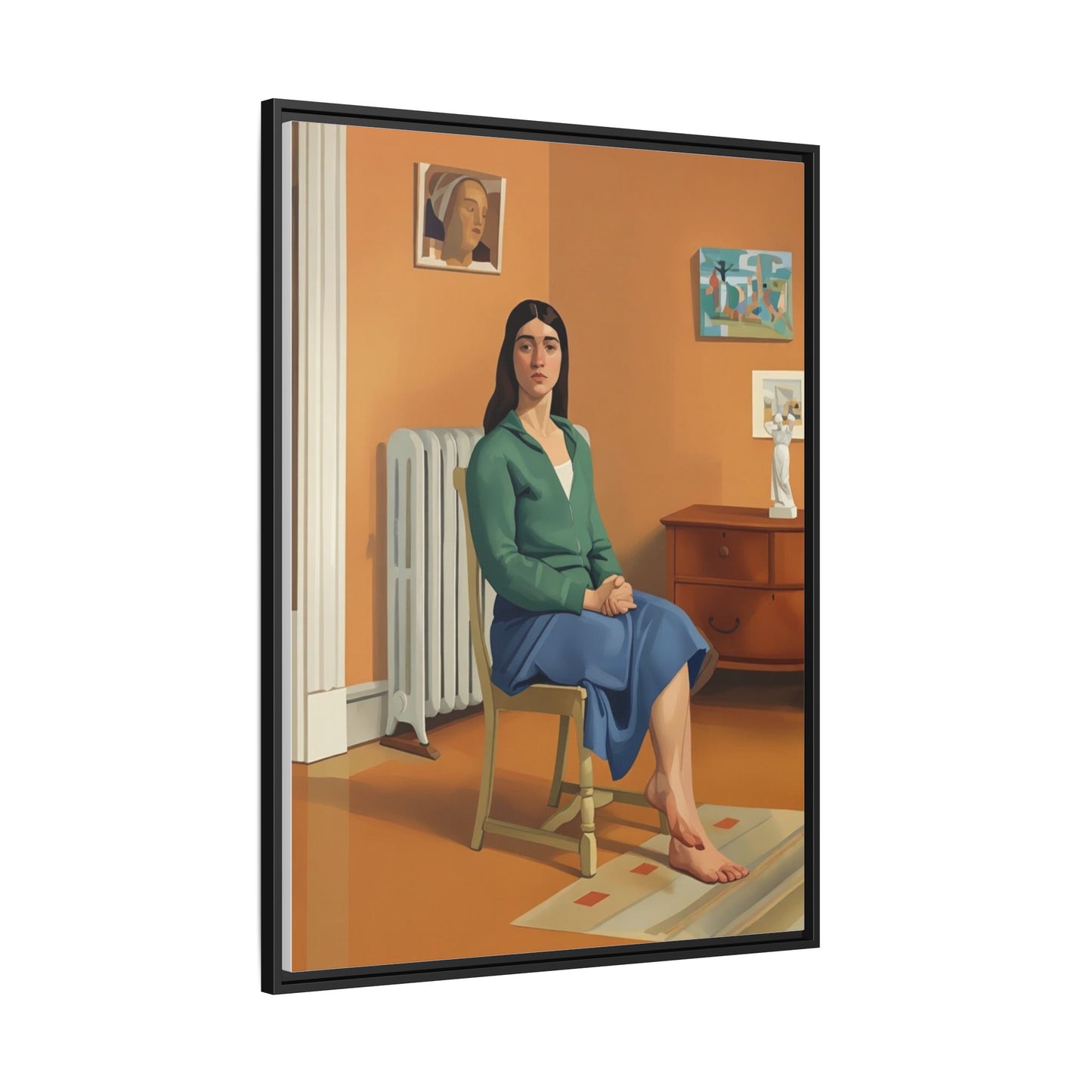 Framed Matte Canvas Print — Woman Seated in Warm Interior (Midcentury Portrait)