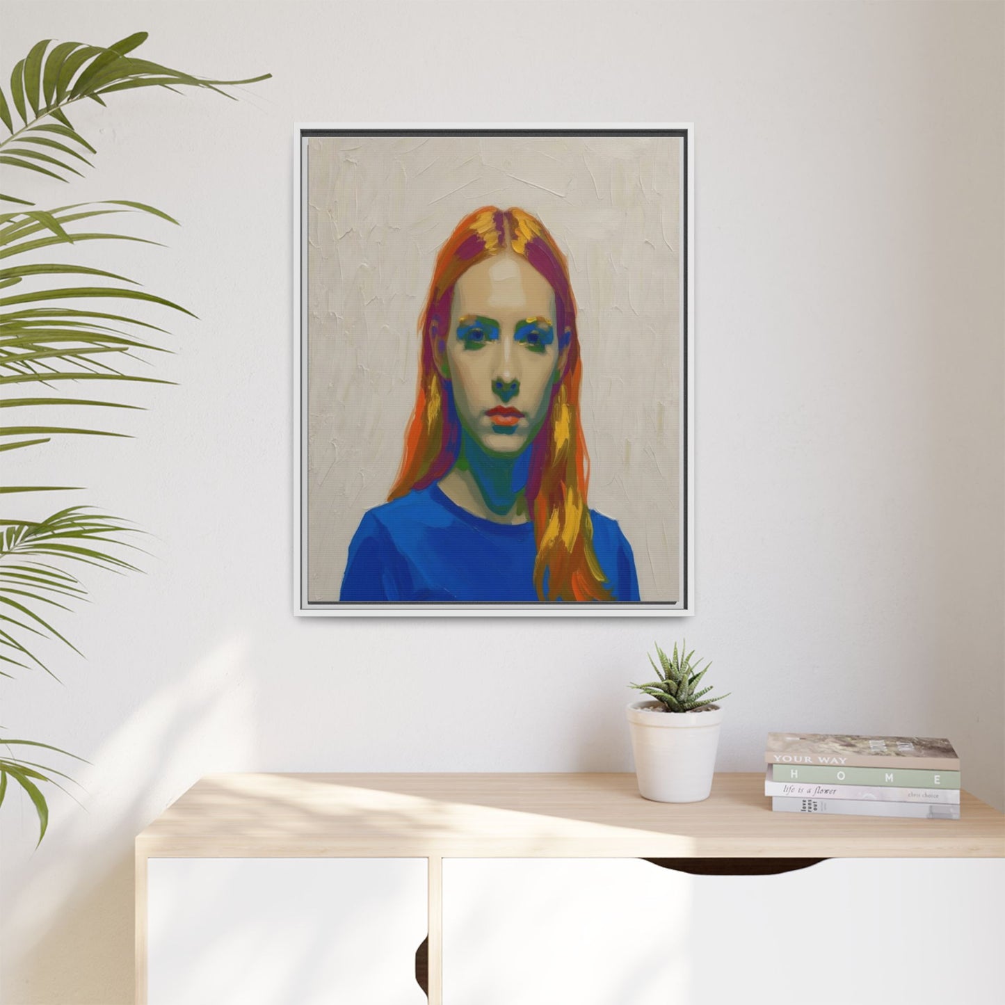 Framed Matte Canvas Portrait — Vibrant Multi‑Color Girl Art Print