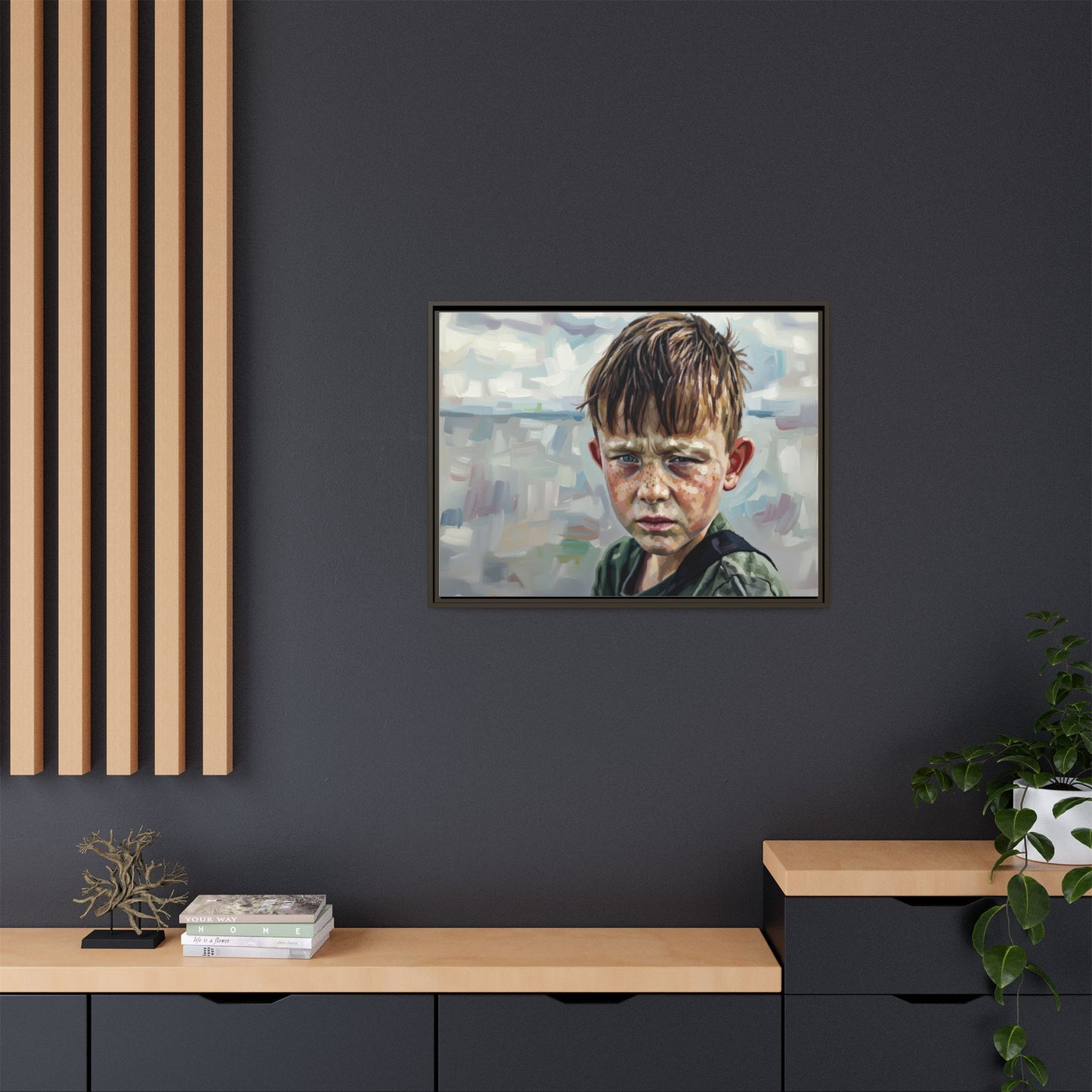 Framed Matte Canvas: Gritty Boy Portrait Art Print