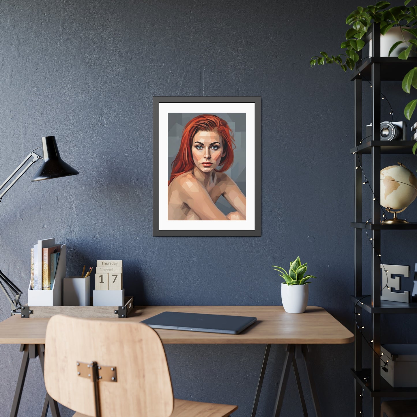 Framed Poster — Geometric Redhead Portrait Art Print