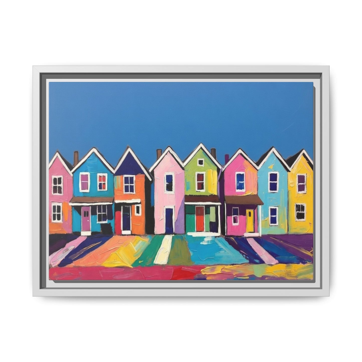 Colorful Beach Houses Matte Canvas Framed Wall Art