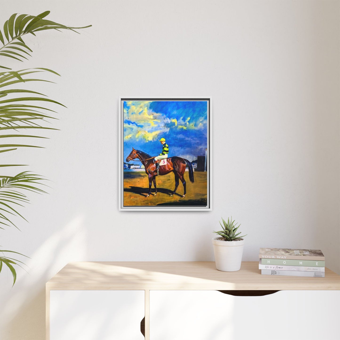 Framed Matte Canvas — Jockey on Racehorse Vintage Equestrian Wall Art