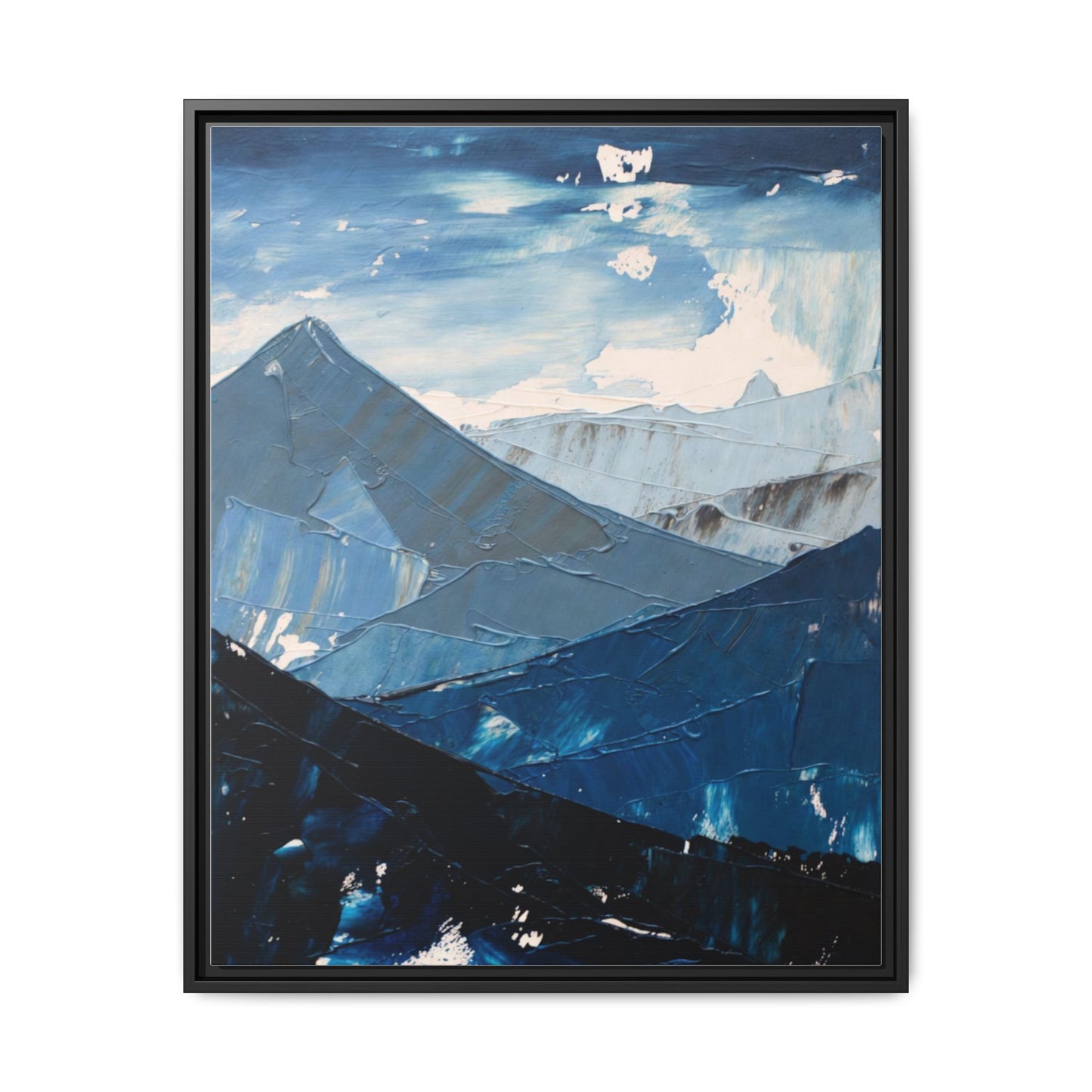 Blue Mountain Landscape Matte Canvas Framed | Abstract Mountain Wall Art
