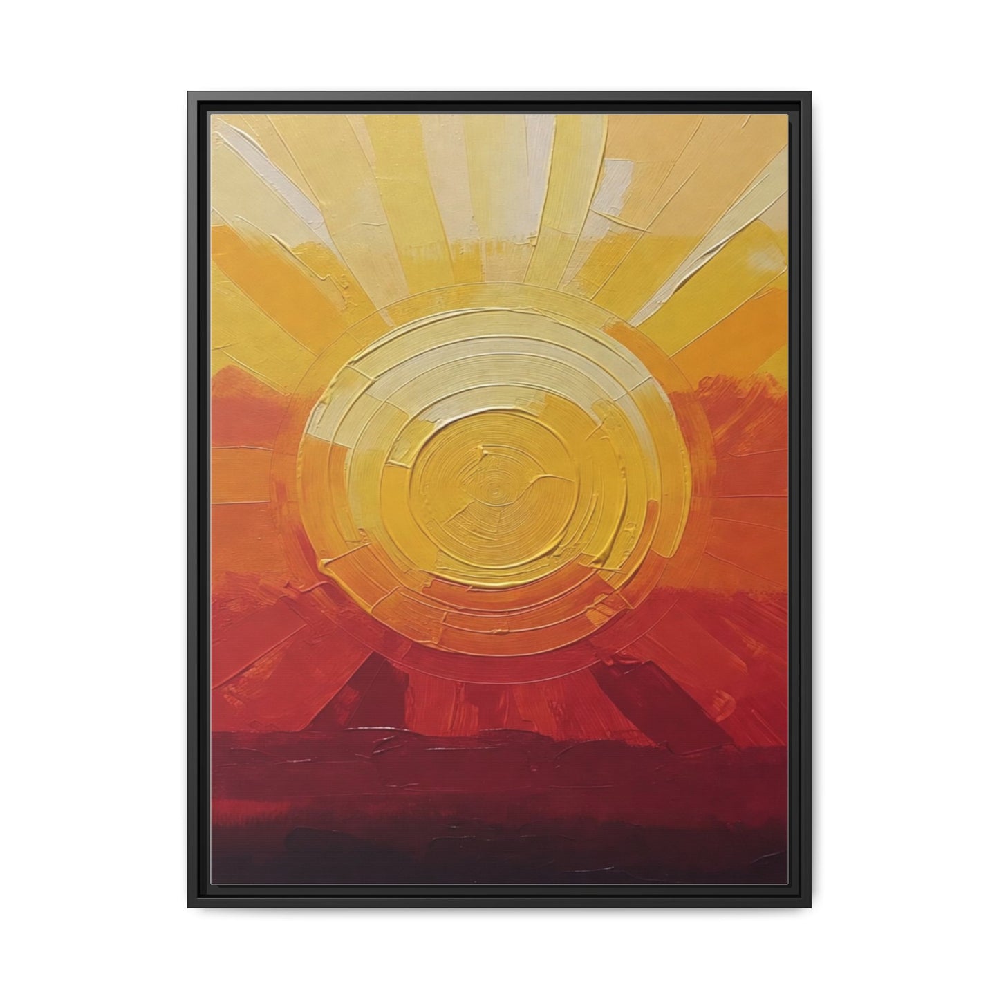 Sunburst Abstract Framed Canvas Art — Matte Multi‑Color Wall Print