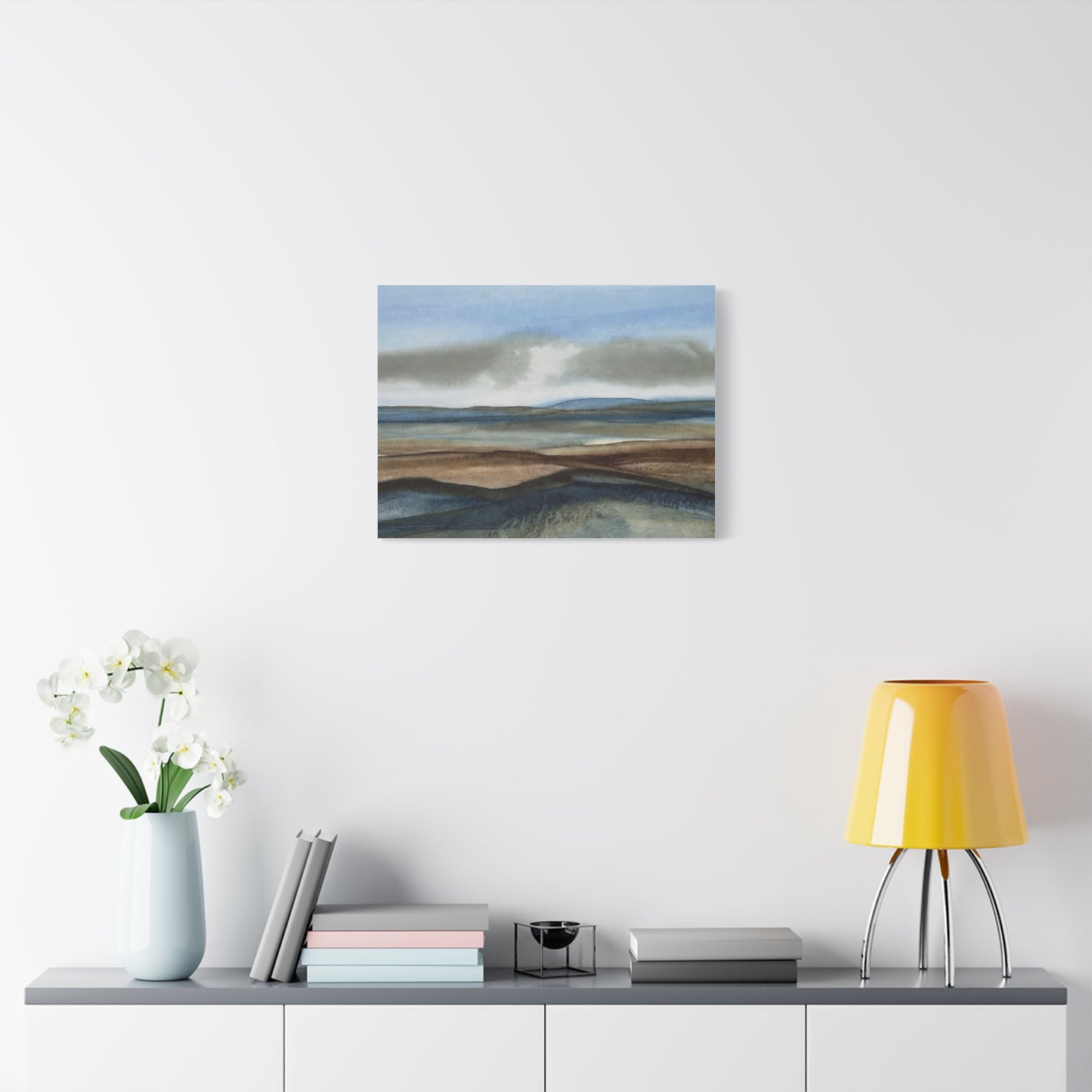 Coastal Mist Matte Canvas Print — Serene Blue-Brown Landscape Wall Art
