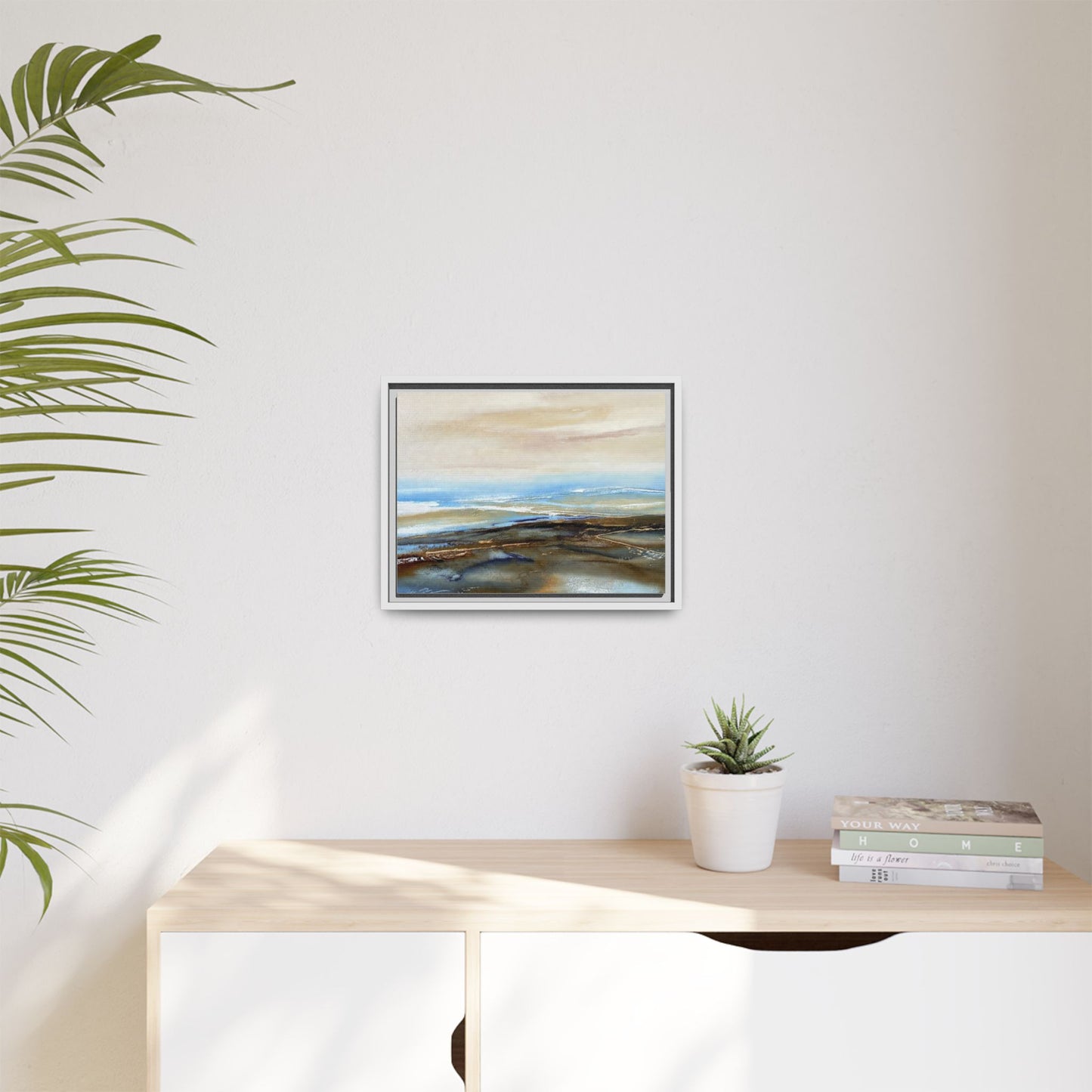Framed Abstract Seascape Matte Canvas — Coastal Blue & Earth Tone Wall Art