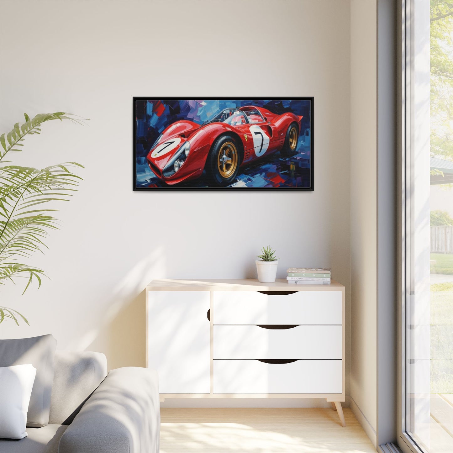 Vintage Ferrari Red Racecar Matte Canvas Framed Wall Art