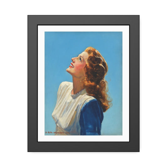 Vintage Rita Hayworth Looking Up Framed Art Print — Retro Mid-century Poster