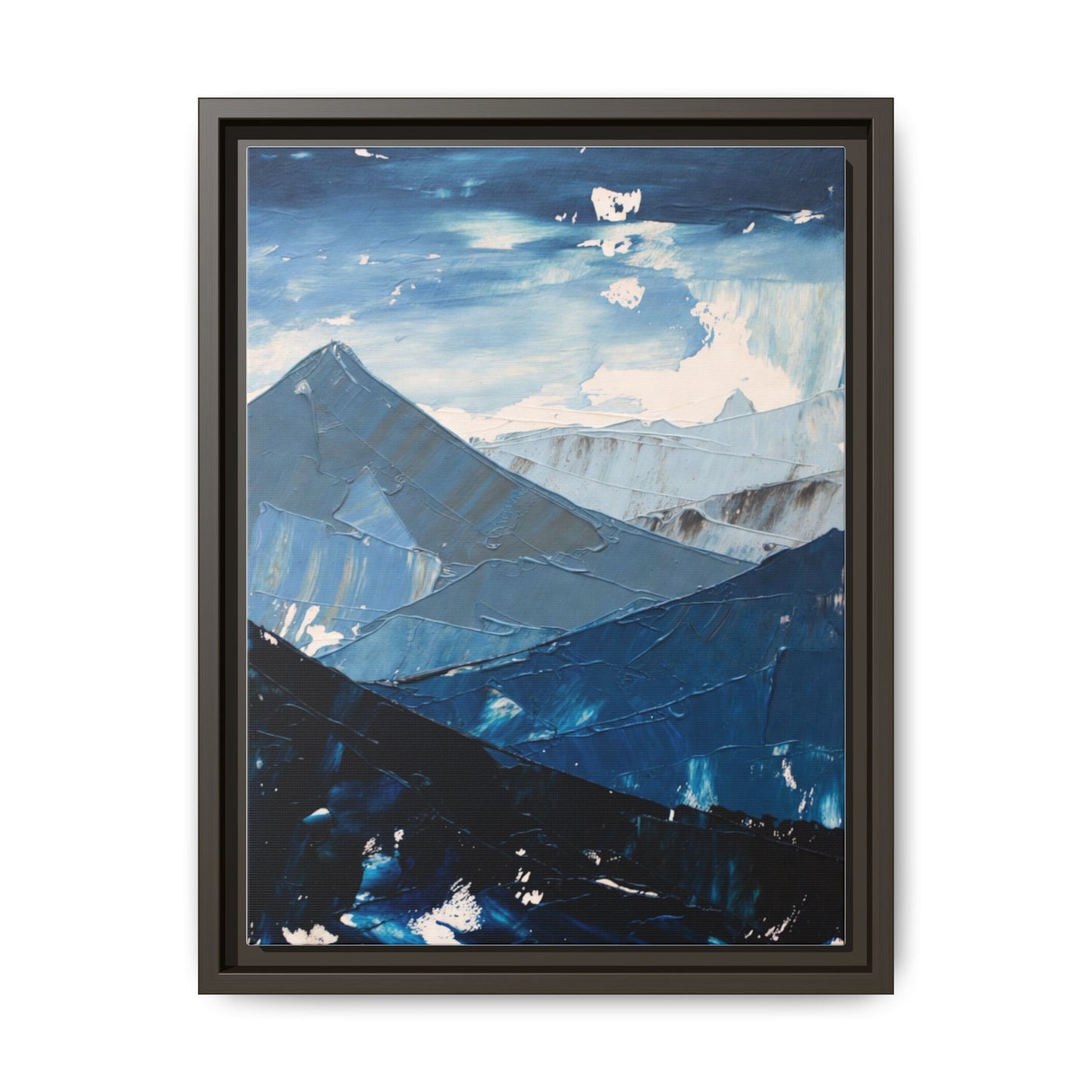 Blue Mountain Landscape Matte Canvas Framed | Abstract Mountain Wall Art