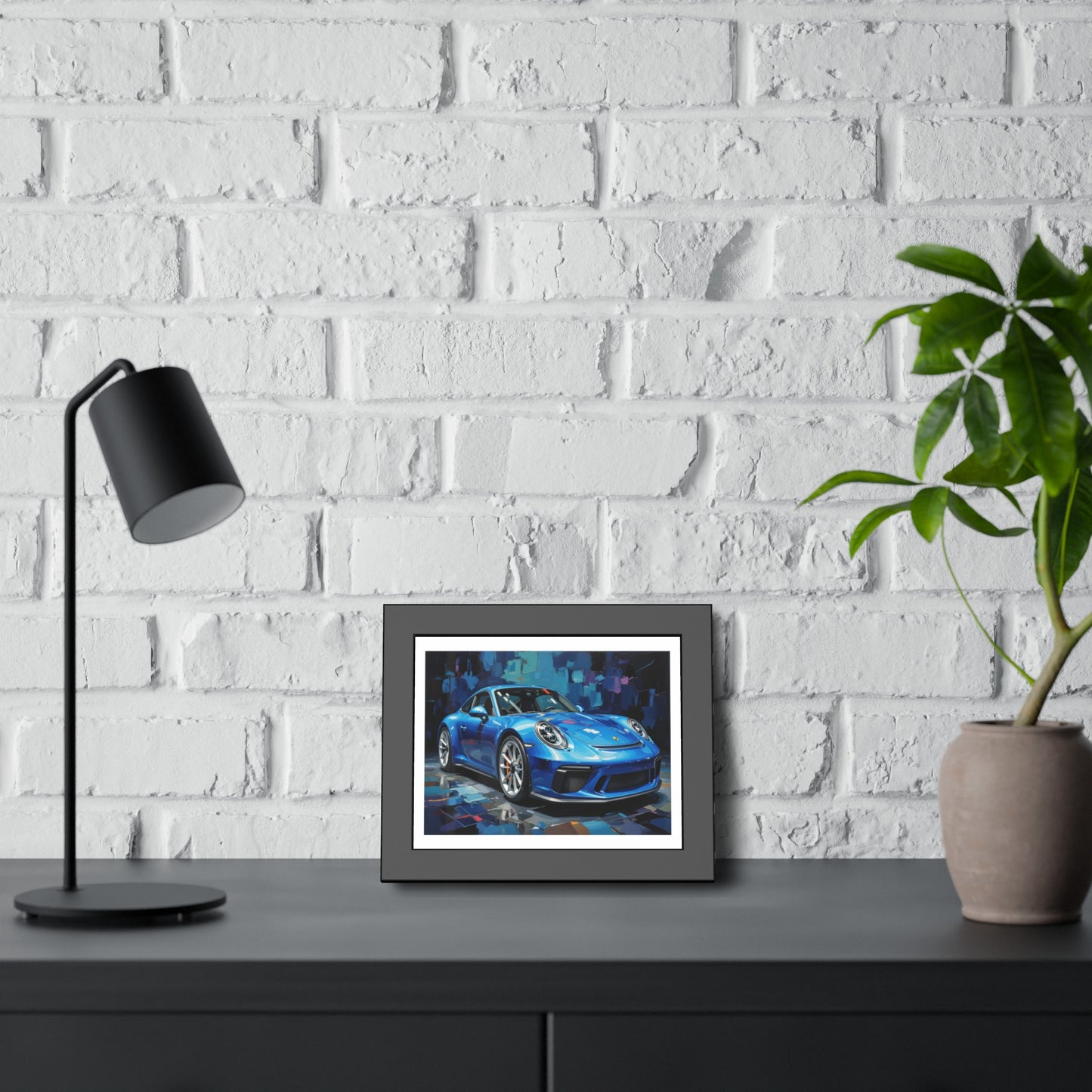 Blue Sports Car Framed Poster — Modern Automotive Wall Art