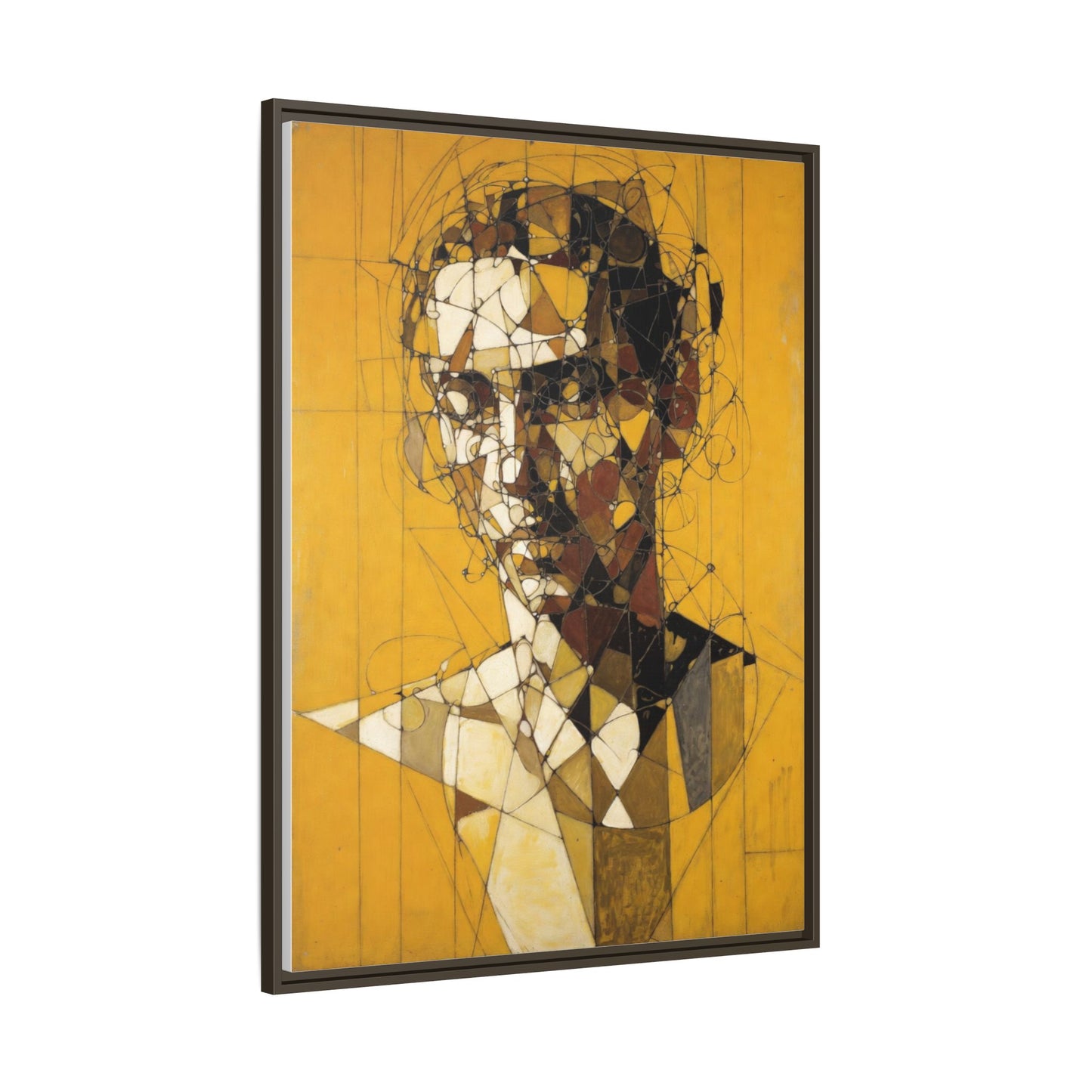 Framed Matte Canvas Art - Abstract Geometric Portrait on Mustard Yellow