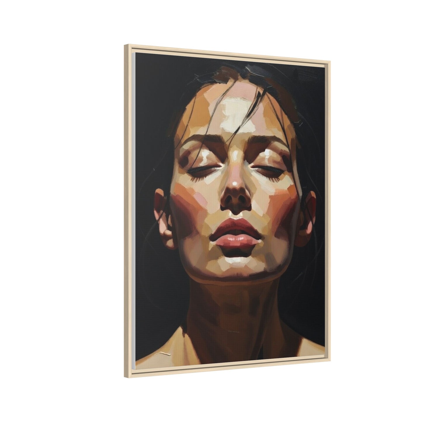 Framed Matte Canvas Portrait – Woman with Eyes Closed (Multi‑Color)