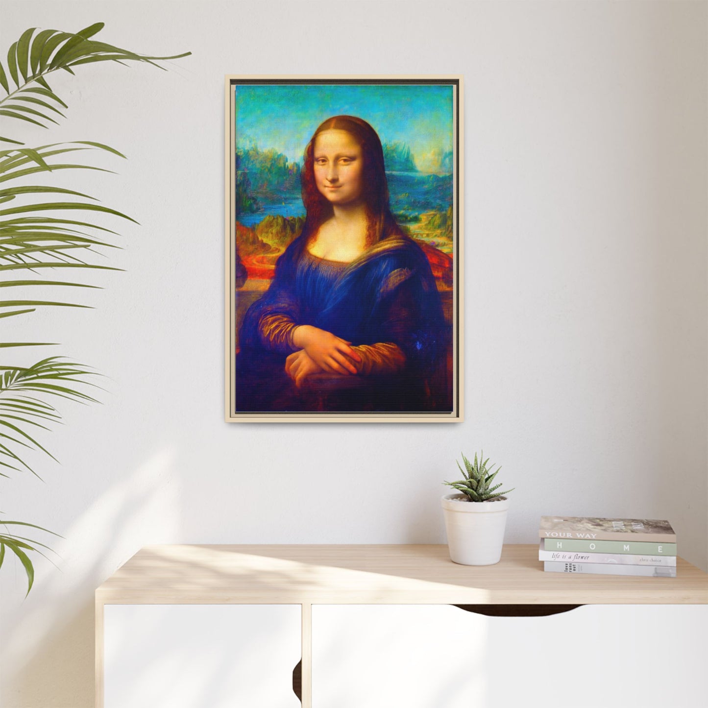 Framed Matte Canvas Print — Colorful Mona Lisa Wall Art