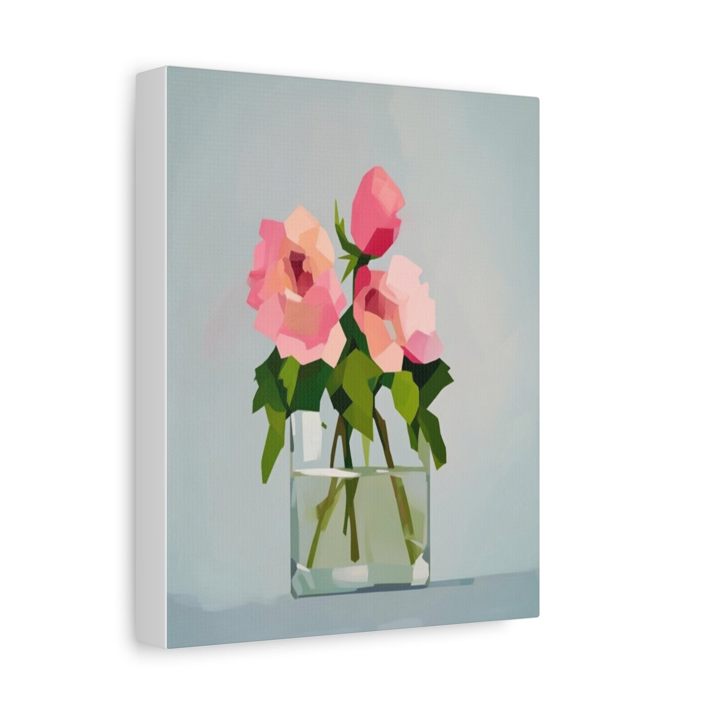 Pink Roses in Square Vase - Matte Stretched Canvas Wall Art