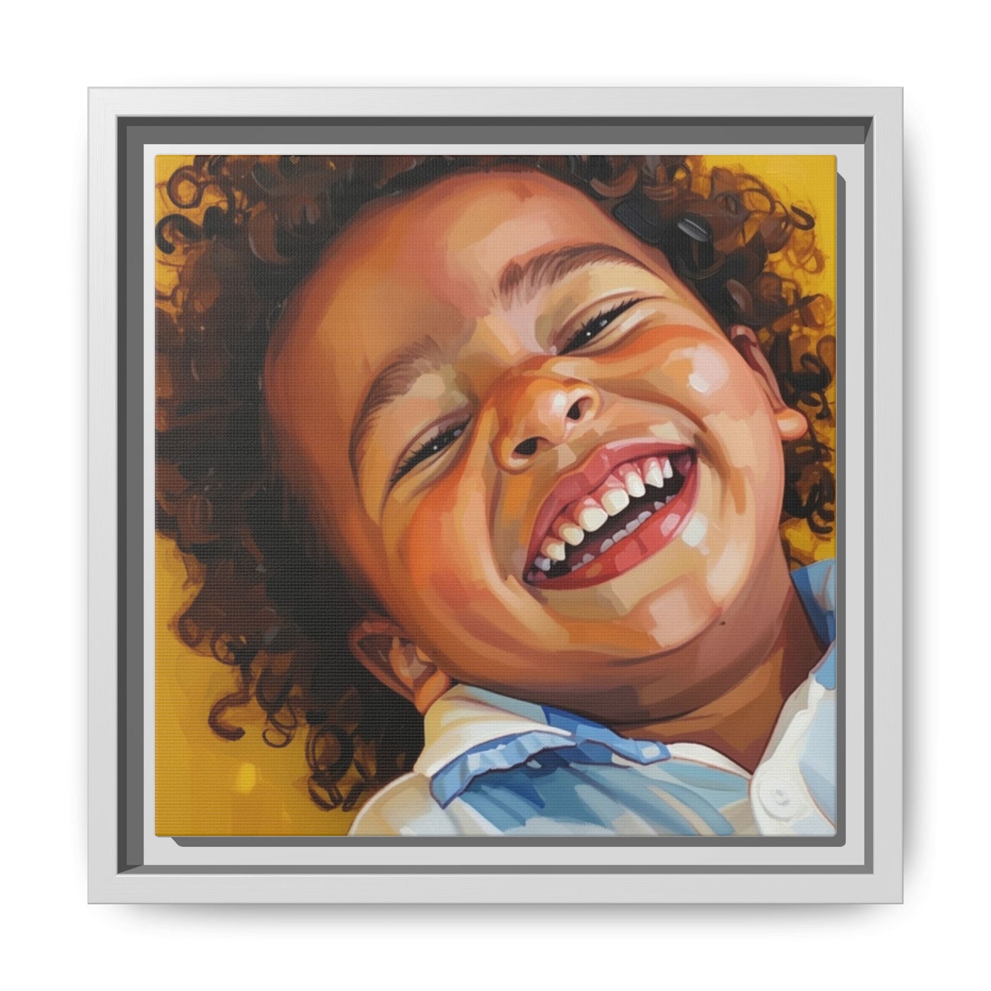 Framed Matte Canvas Print – Joyful Child Portrait, Colorful Nursery Wall Art
