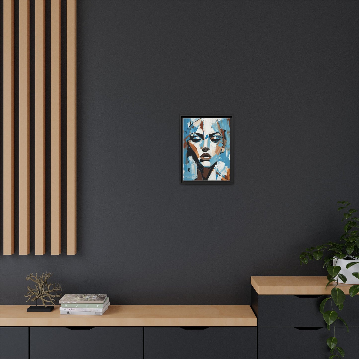 Abstract Blue Face Matte Canvas Wall Art — Framed Modern Portrait Print