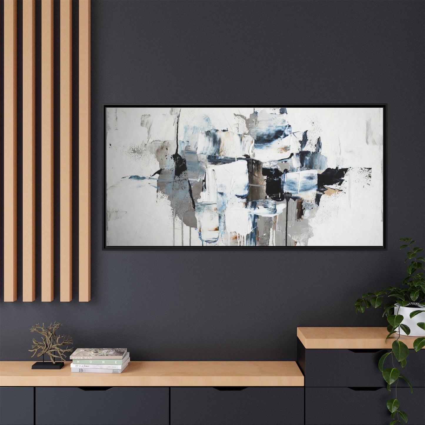 Framed Abstract Canvas Art — Blue Neutral Modern Wall Print