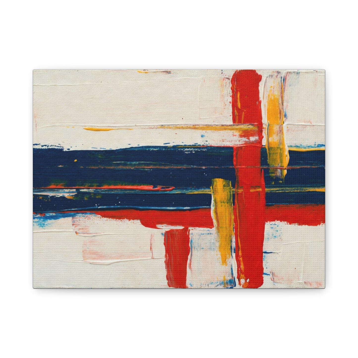 Abstract Modern Canvas Art Print — Red, Navy & Gold Stretched Matte Canvas