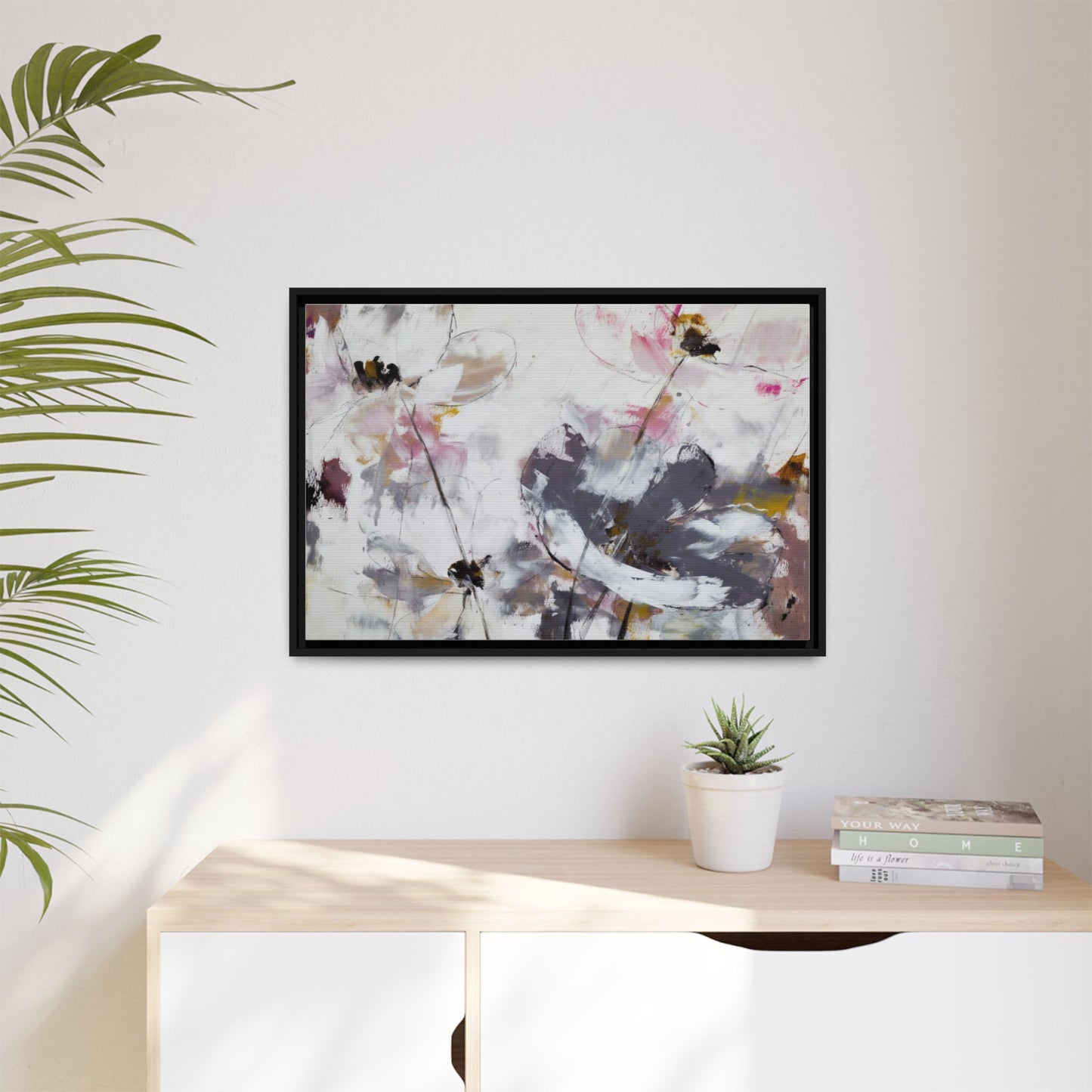Abstract Floral Matte Canvas Framed Wall Art — Soft Watercolor Blooms