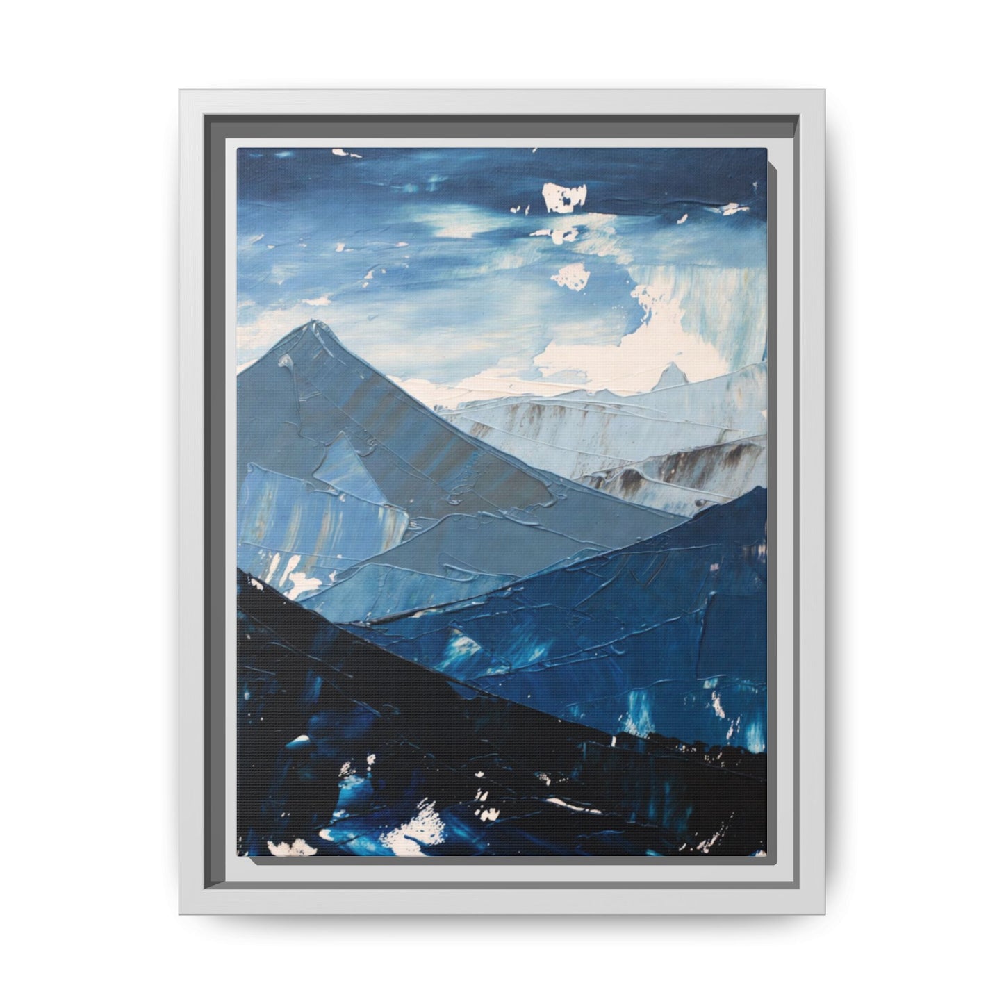 Blue Mountain Landscape Matte Canvas Framed | Abstract Mountain Wall Art