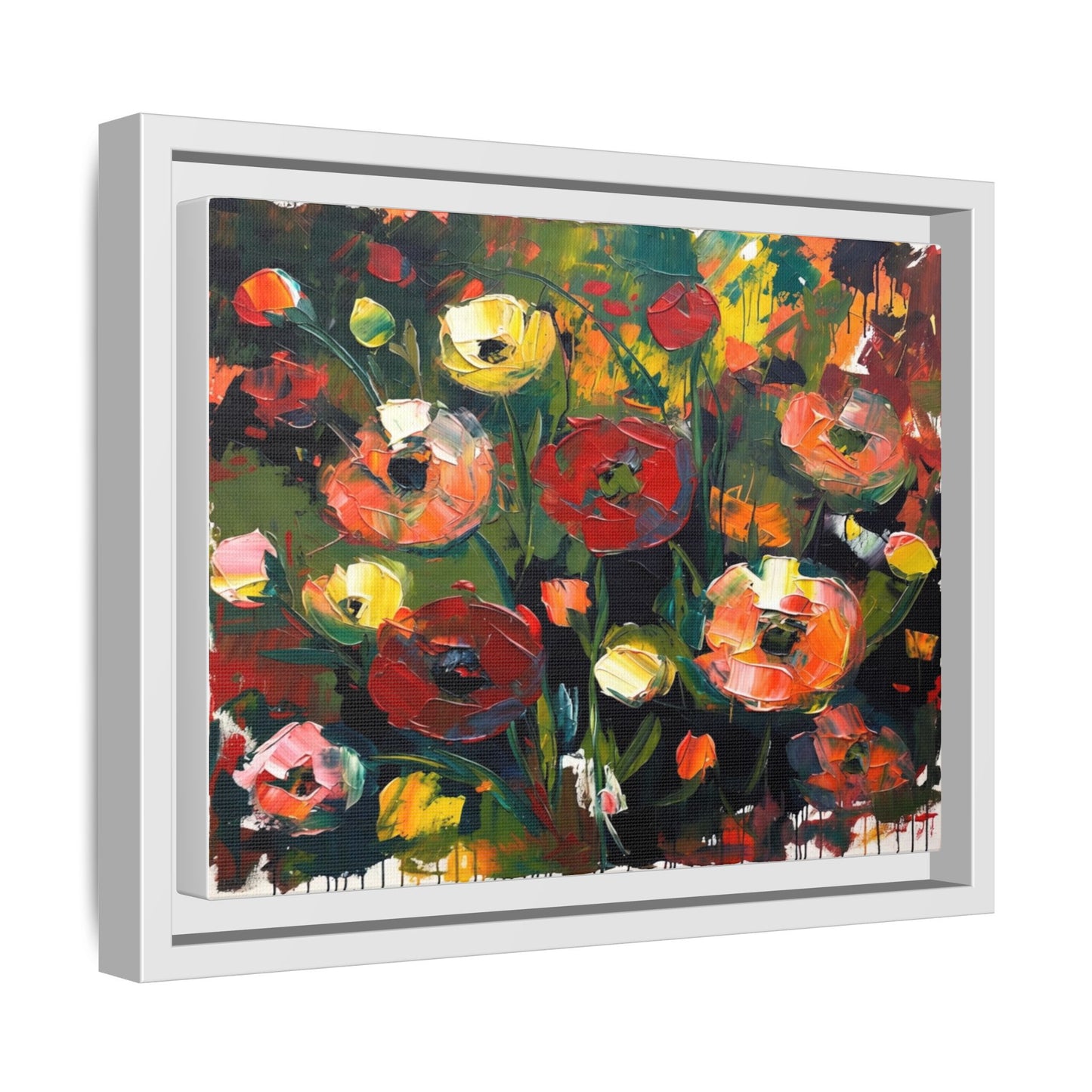 Framed Floral Canvas Print — Vibrant Abstract Poppies Wall Art