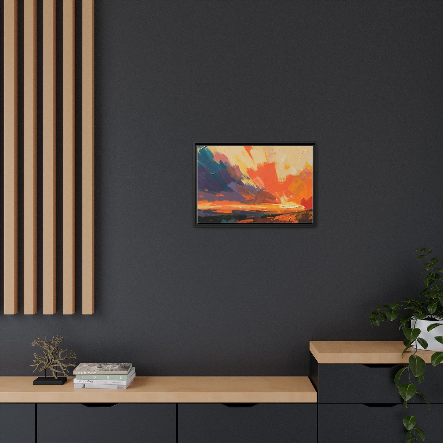Framed Abstract Sunset Canvas Art – Multicolor Matte Wall Decor