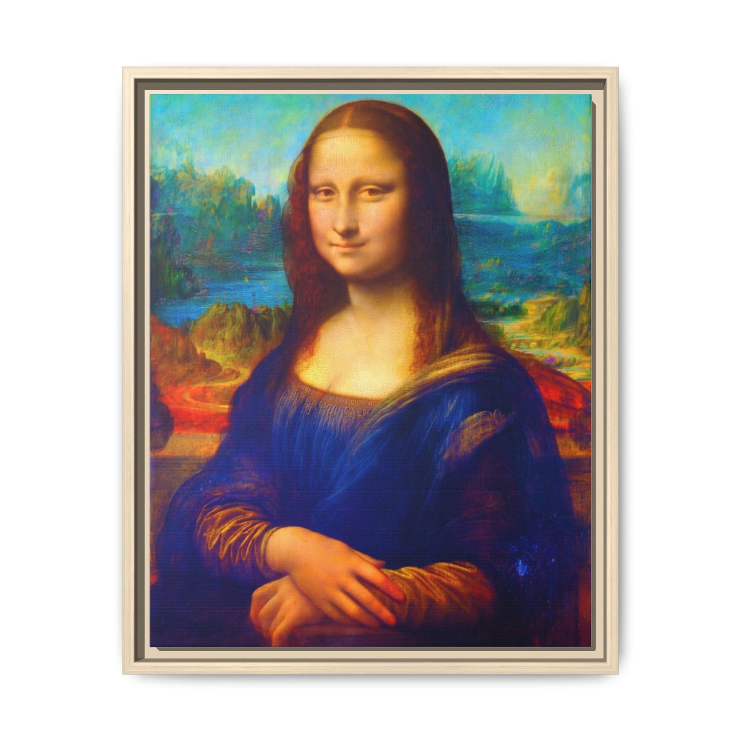 Framed Matte Canvas Print — Colorful Mona Lisa Wall Art