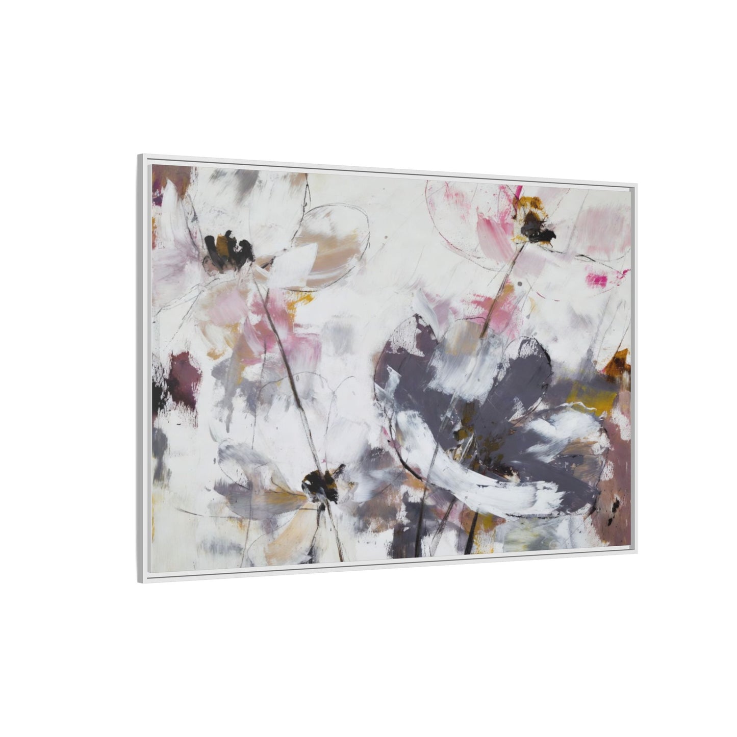 Abstract Floral Matte Canvas Framed Wall Art — Soft Watercolor Blooms