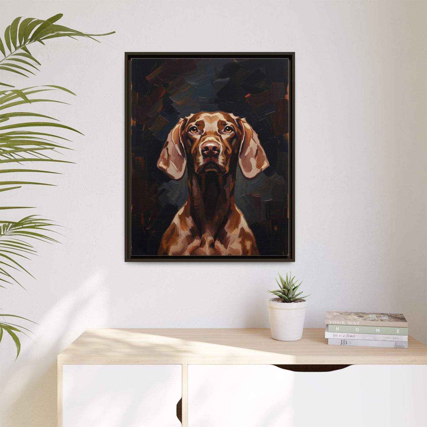 Framed Matte Canvas Dog Portrait – Brown Vizsla Wall Art