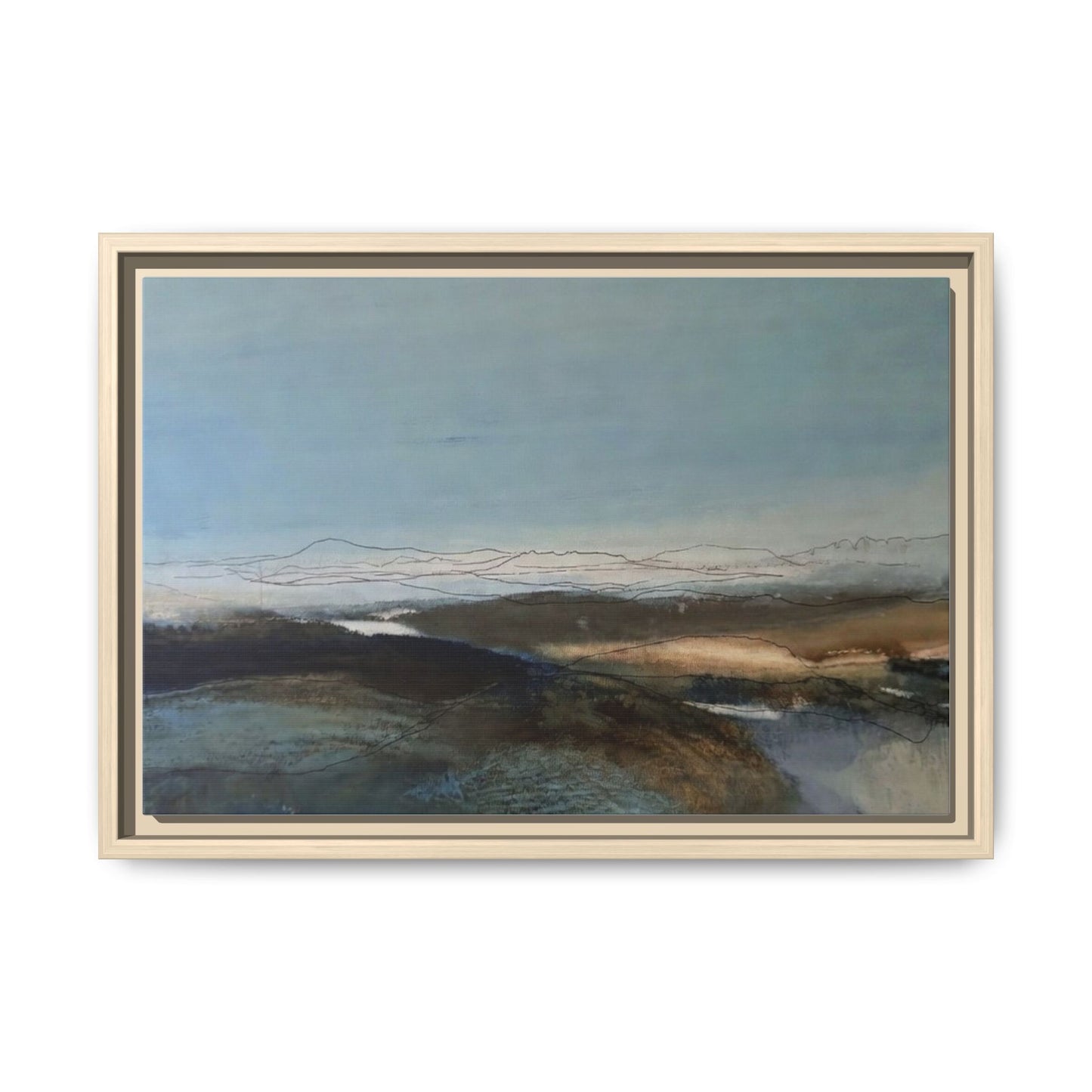 Framed Matte Canvas Wall Art — Serene Abstract Blue Landscape
