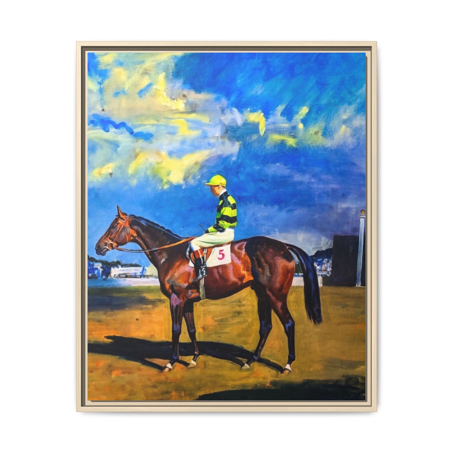 Framed Matte Canvas — Jockey on Racehorse Vintage Equestrian Wall Art