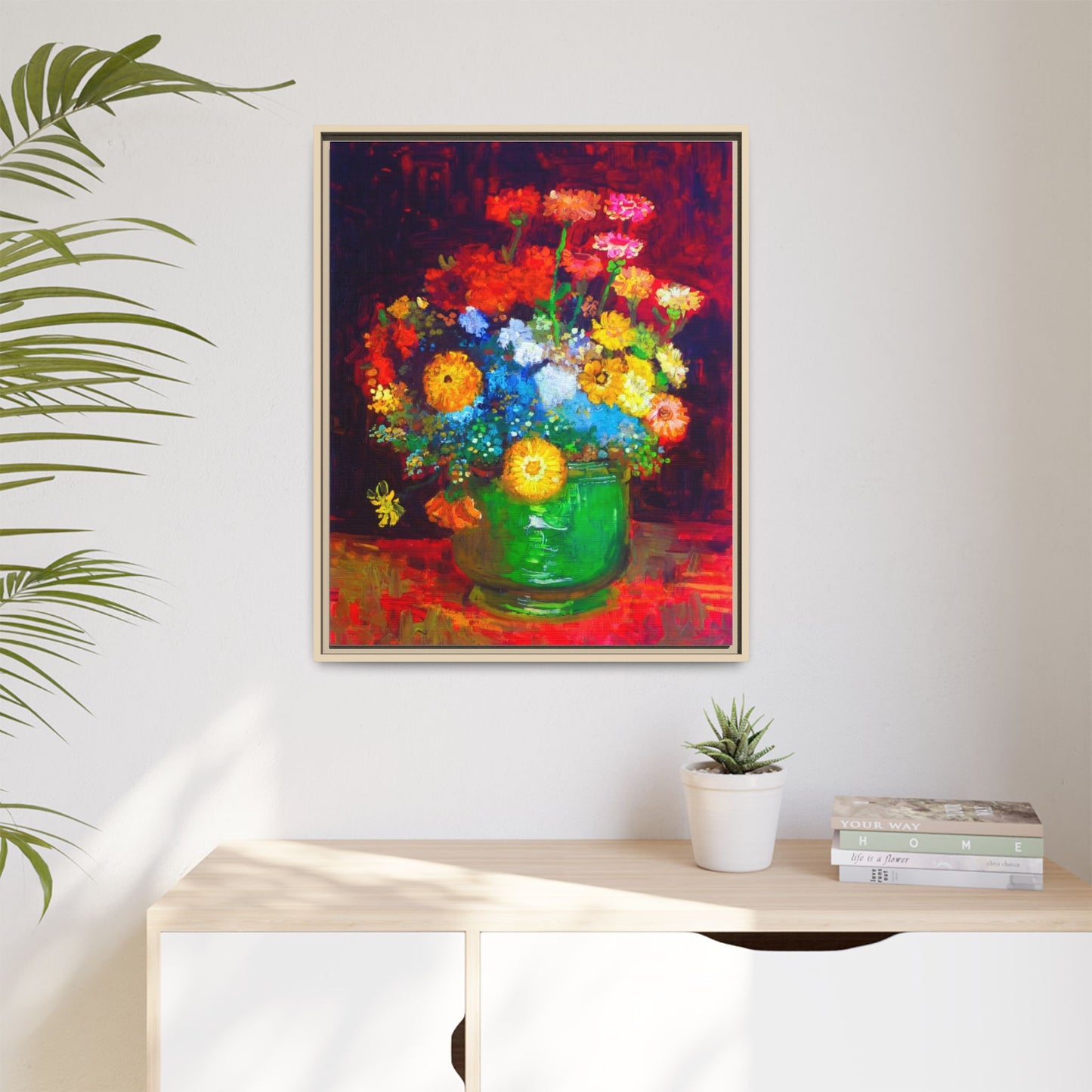 Framed Floral Canvas Print — Colorful Bouquet Wall Art