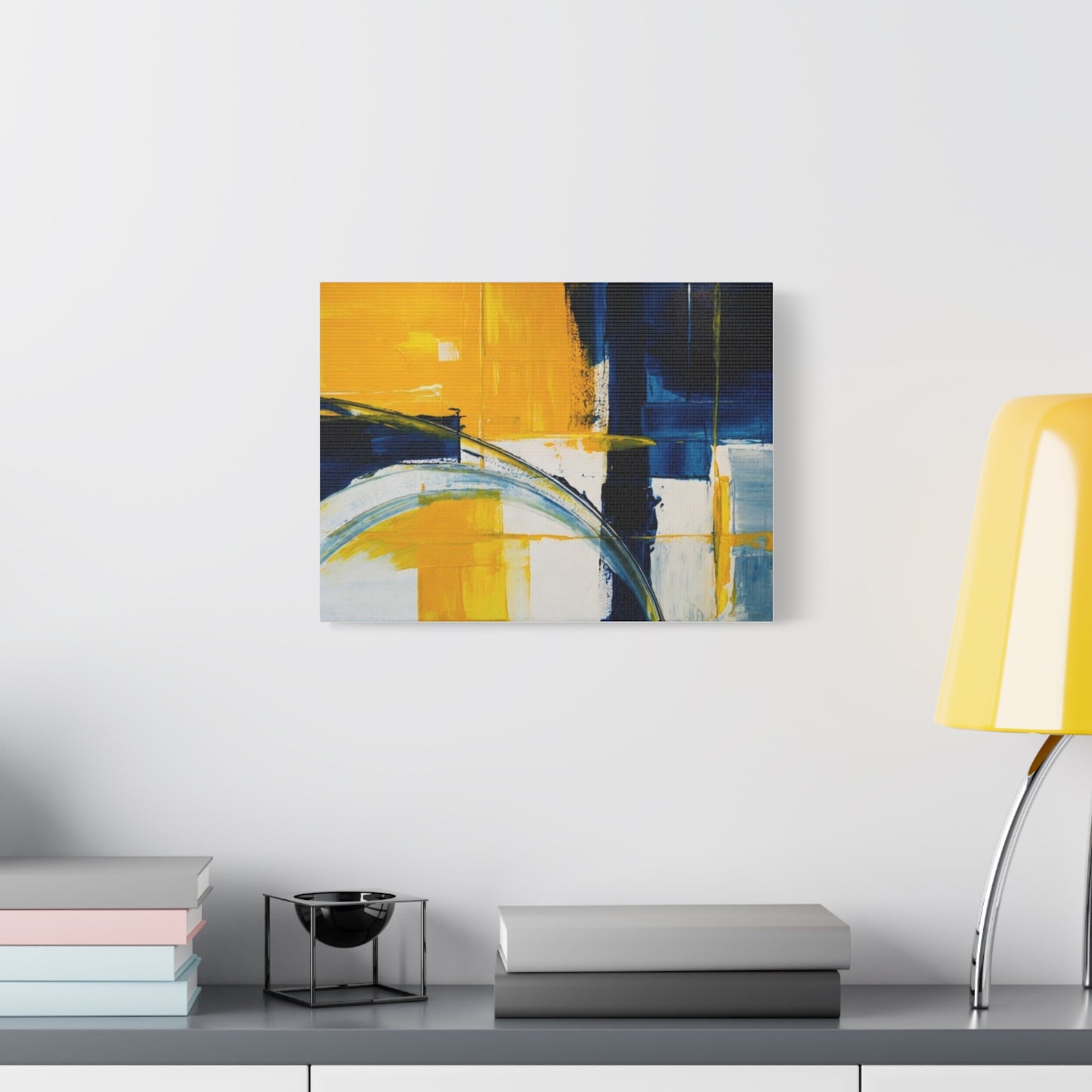 Abstract Blue & Yellow Arc Matte Canvas Wall Art - Stretched 1.25"