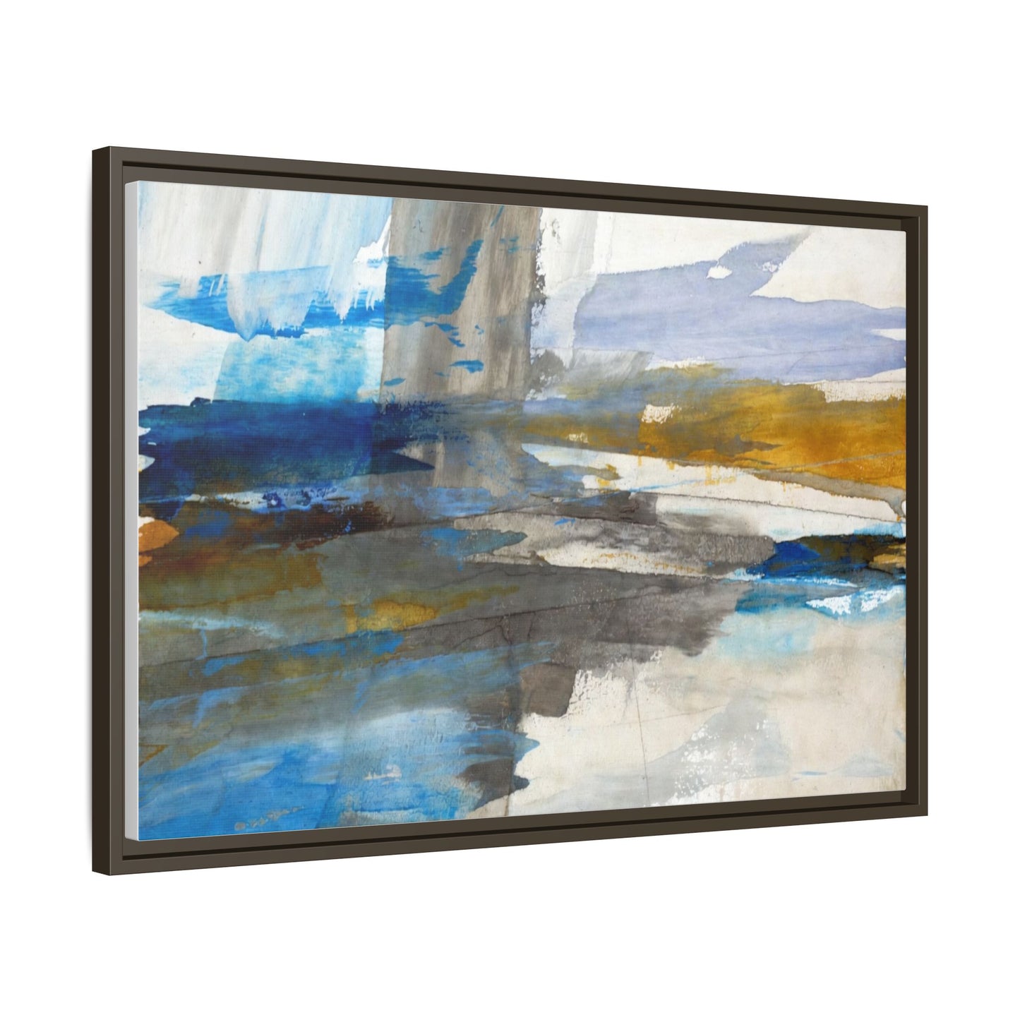 Abstract Blue & Gold Framed Canvas Art — Matte Multi-Color Wall Print