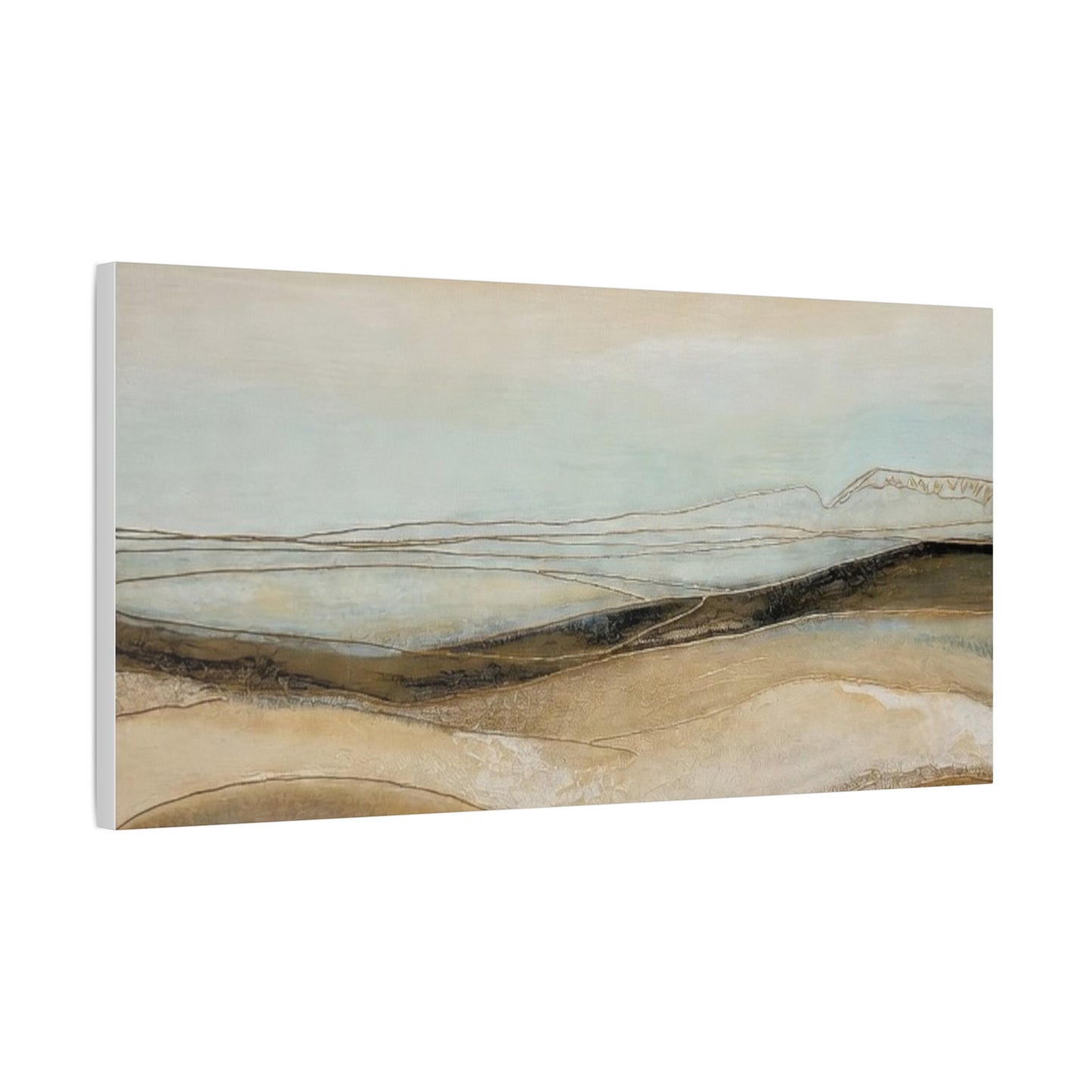 Abstract Coastal Landscape Matte Canvas Wall Art — Neutral Beach Waves Stretched Canvas