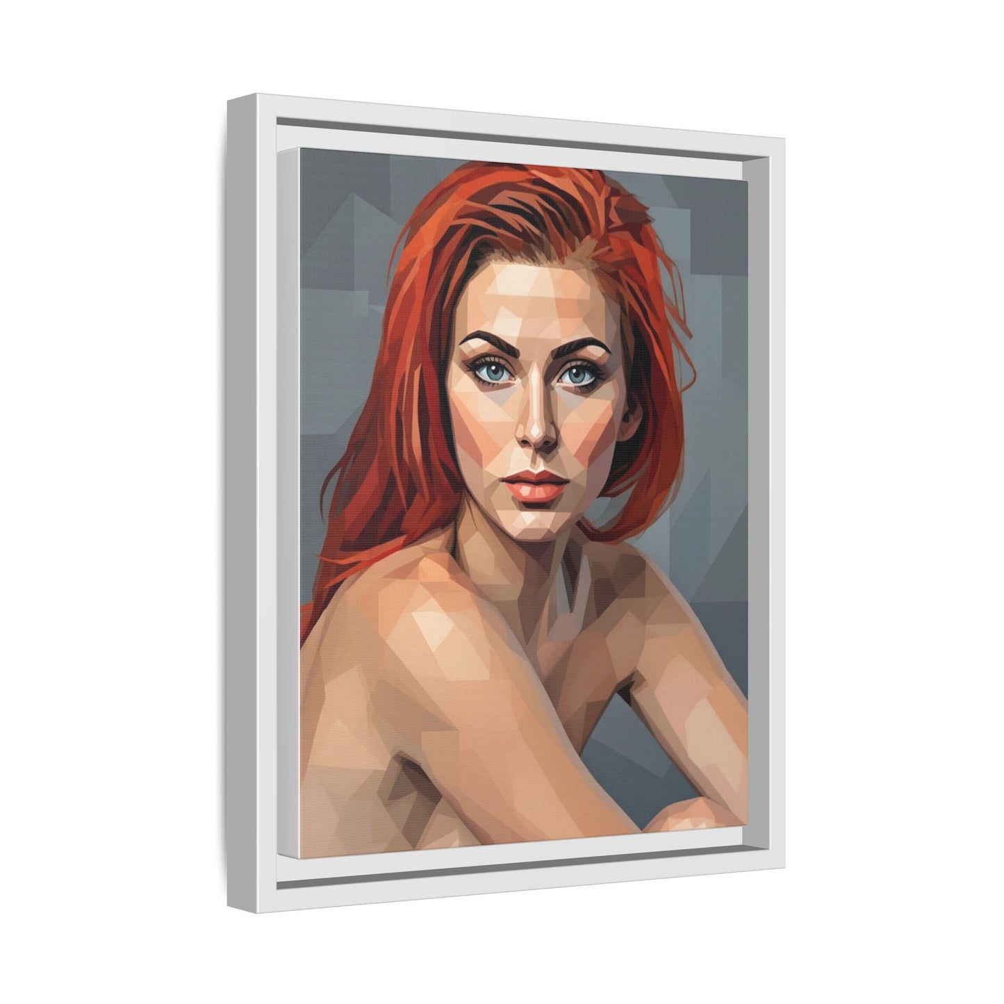 Framed Matte Canvas Portrait — Geometric Redhead Wall Art