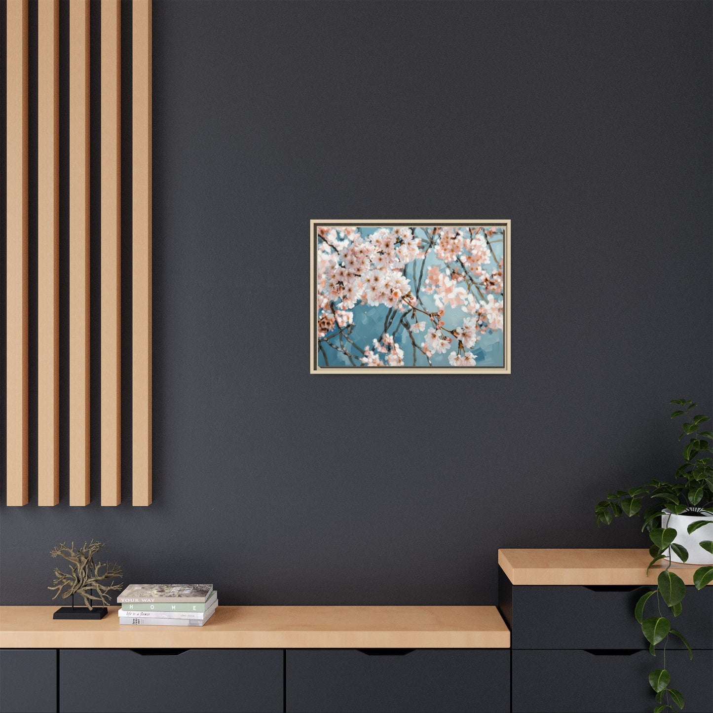 Framed Cherry Blossom Matte Canvas Print — Soft Pink Floral Wall Art