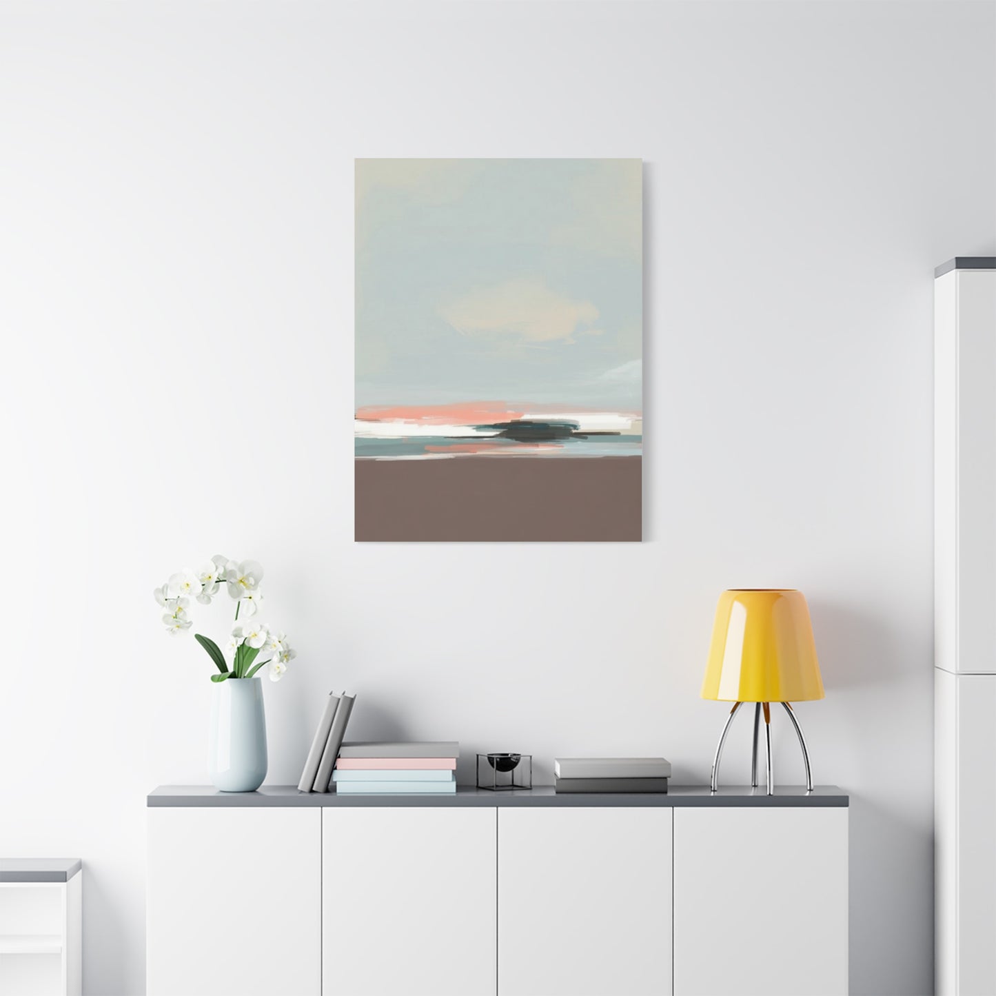 Coastal Abstract Canvas Art – Soft Pastel Seascape Matte Stretched Canvas