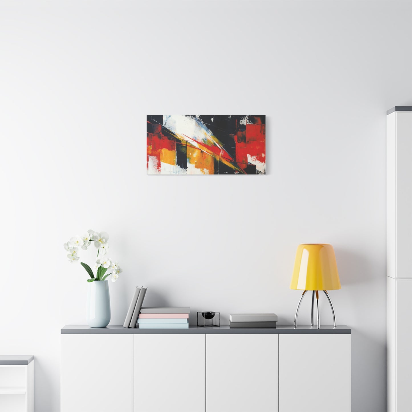 Abstract Geometric Canvas Art — Bold Red & Black Modern Wall Painting