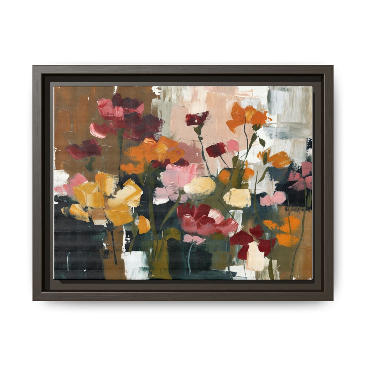 Framed Matte Canvas Floral Abstract Wall Art