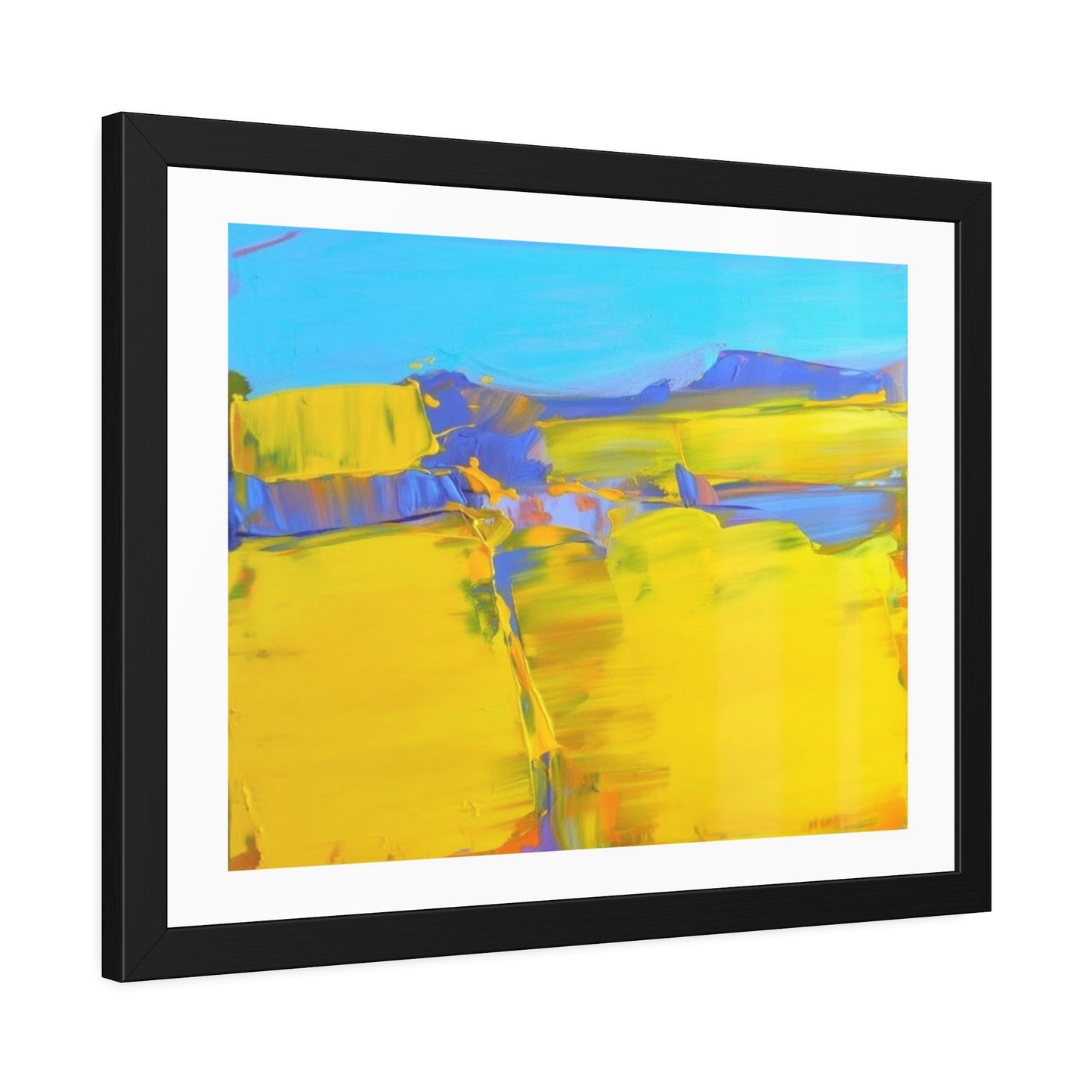Abstract Sunshine Landscape Framed Poster  Bright Yellow Blue Modern Wall Art