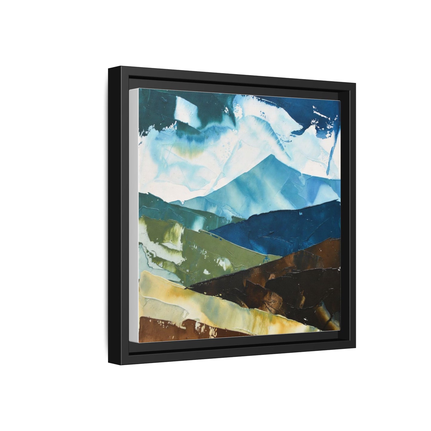 Framed Abstract Mountain Canvas Art — Blue & Earthtone Landscape Print