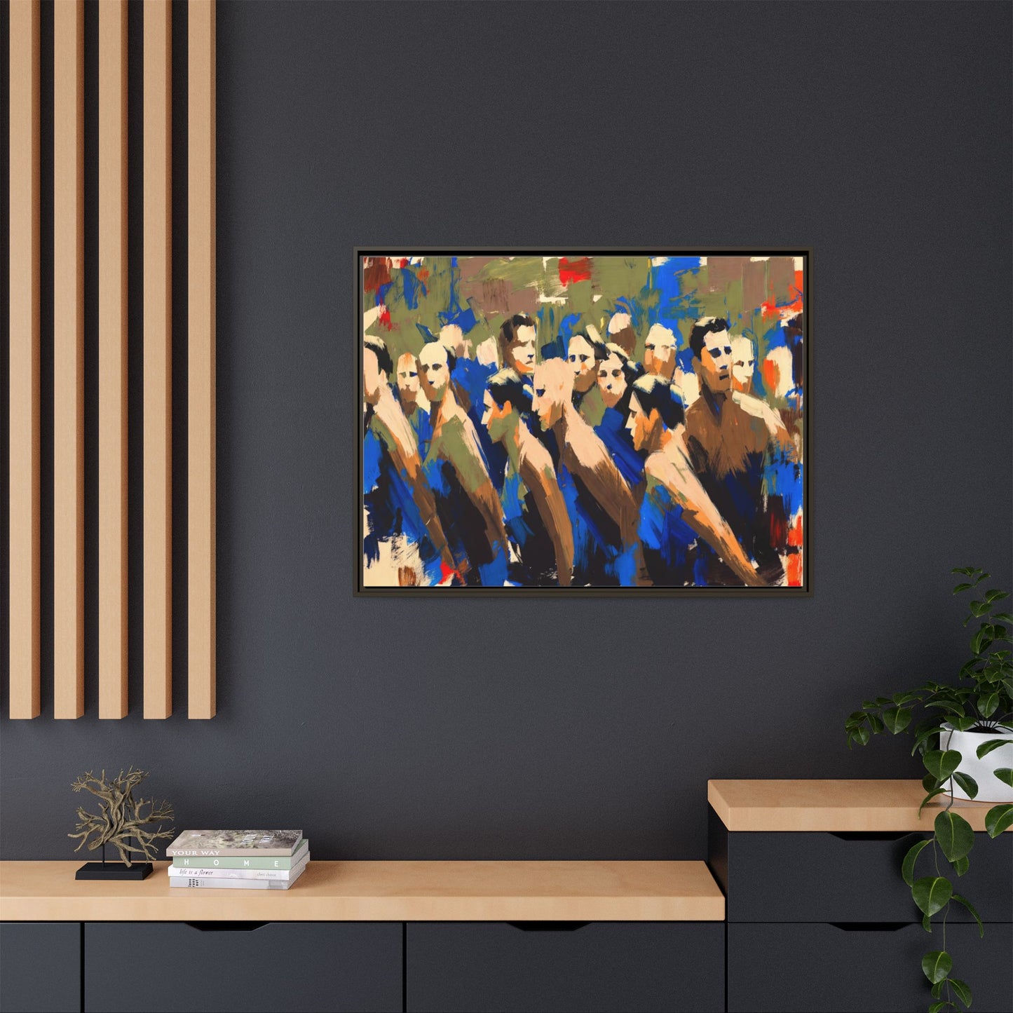Abstract Crowd Matte Canvas Print — Framed Multi-Color Wall Art