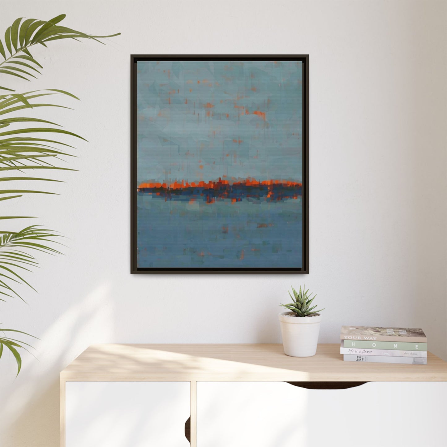 Framed Canvas Art — Teal & Orange Abstract Seascape